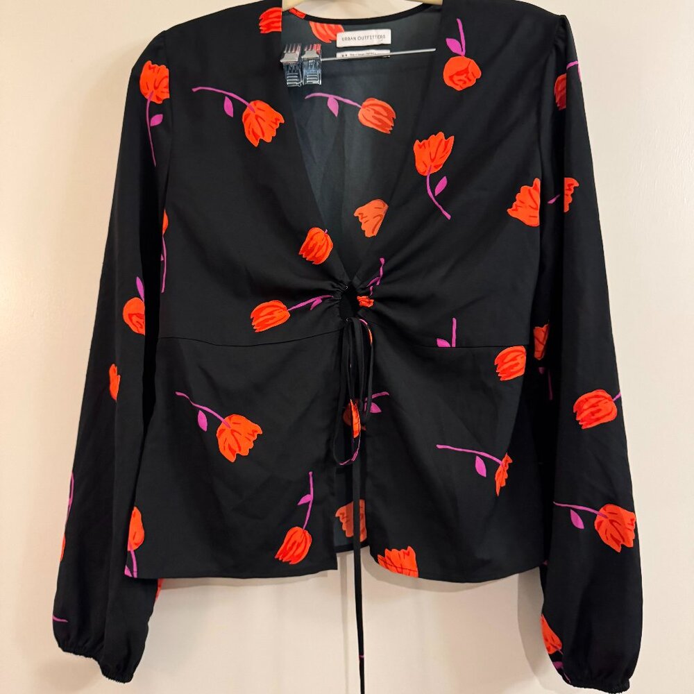 Urban Outfitters Galina Tie Front Floral Blouse